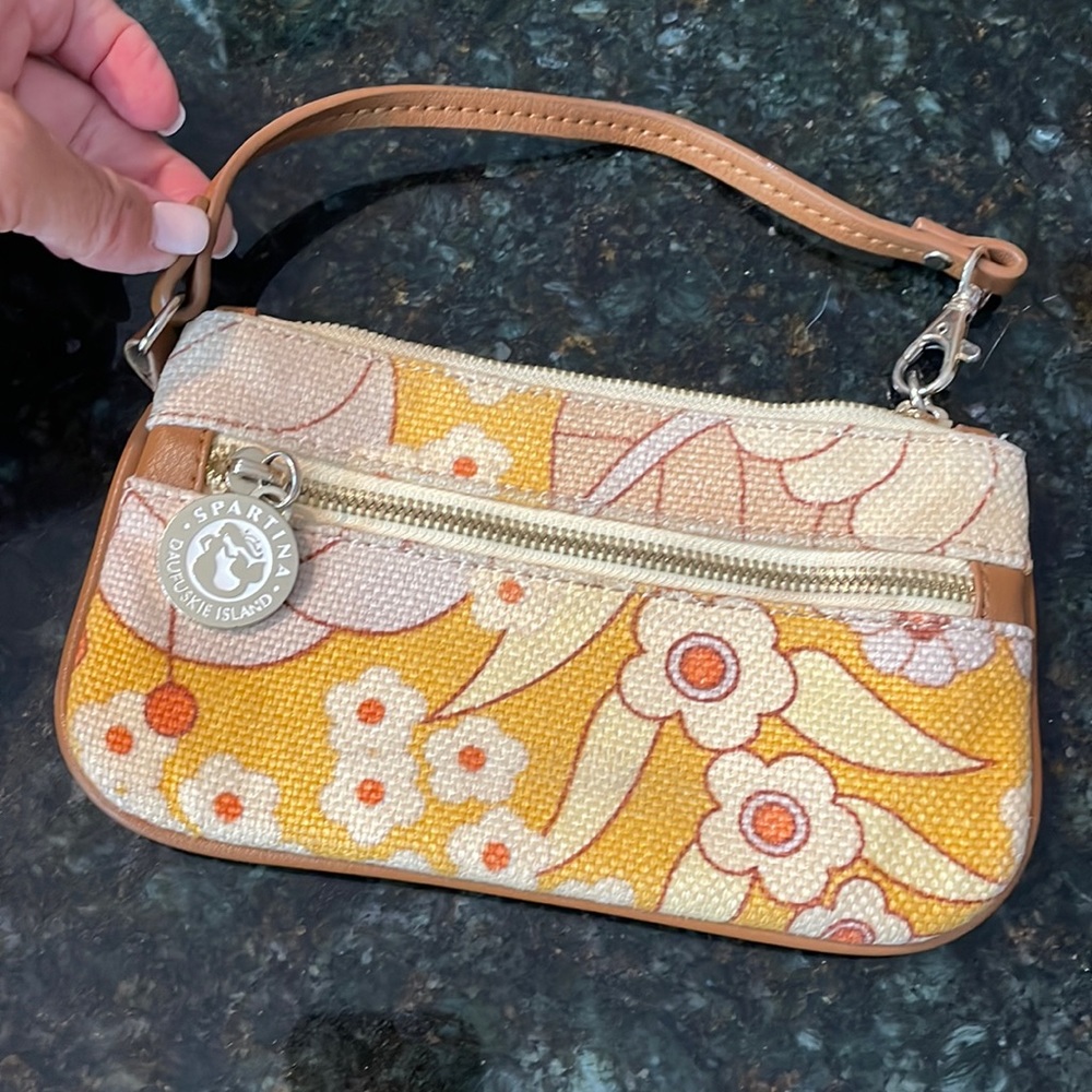 Spartina 449 yellow retro floral wristlet clutch bag. Excellent condition.